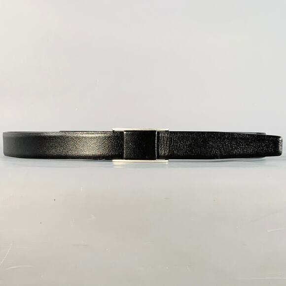 SAINT LAURENT Size 36 Black Silver Leather Box Frame Buckle Belt - Picture 1 of 7